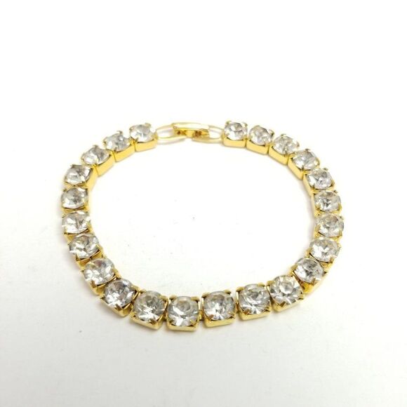 Vintage Rhinestone Bracelet, Gold Tone, Tennis Style, Sparkly Estate - Picture 5 of 5